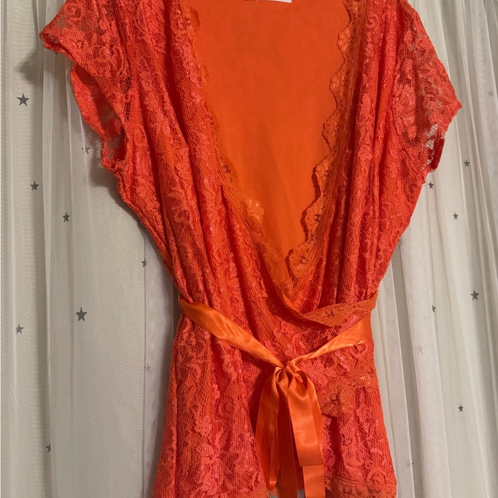 Maurices Bright Orange Lace V Neck Wrap Top